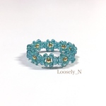 クリアラスター💍ブルーグリーン フラワービーズリング 