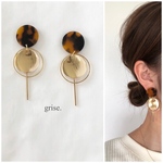 ブラウン　べっ甲　メタルプレート  リング　スティック　樹脂ピアス　チタンピアス　イヤリング