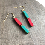 レクタングル×2ピアス レッド/ターコイズ