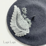 一点物 刺繍 ベレー帽 シルバー