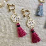 水引イヤリング／ピアス *小花&ミニタッセル* パープル 【1ペア限定】フォーマル／入学式／卒業式