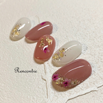 176 くすみカラーの押し花ネイルチップ