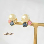 ☆再販☆ラウンドビジュー&コットンパールピアス（イヤ変OK!）［P31］