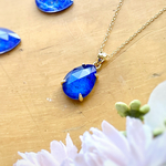大粒 夜空の贈り物 ラピスラズリ×クリスタルのネックレス AAA 14×10mm  14kgf
