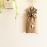 【再販】リネン ボックスティッシュカバー＊濃いベージュ チェックリボン