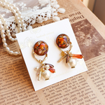 べっ甲カラー×ジャラジャラお花の紅葉ピアス、イヤリング