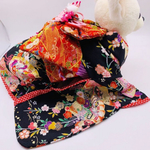 犬服／猫服　晴れ着　京・正絹金彩友禅 花扇に蝶（黒）　振袖スタイル [K2109]