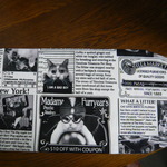 USA生地　ネコ新聞柄の文庫本カバー