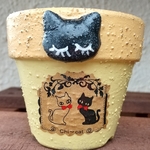 リメイク鉢 黒猫イエロー+ミニ鉢