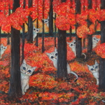 ★hisaeiida07さま専用★原画 「シンガプーラひょっこり紅葉の森」 F10号＃オーダーメイド絵画 ＃ねこ ＃猫の絵 ＃紅葉 ＃シンガプーラ ＃ひょっこり猫 ＃アート
