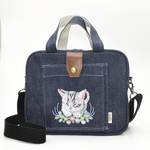 【再販】NEWお昼寝ねこ刺繍　デニムショルダーバッグ
