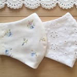 ブルーrose &レース🌹ふんわり4重ガーゼマスク🌹オーガニック♪2枚セット♪送料無料