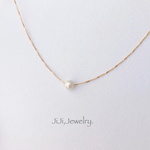 ▶︎一粒 ベビーコットンパール/4mm/シンプルネックレス/デザインカットチェーン/ゴールドカラー
