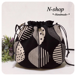 北欧*モノトーン☆巾着ショルダーバッグ(M)❥ハンドメイド❥