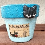 リメイク鉢 黒猫ブルー+ミニ鉢