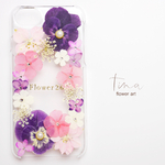 紫×ピンク押し花スマホケース♡