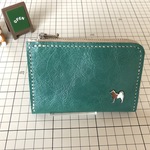 柴犬、牛革ミニウォレットＬ型ファスナー（グリーン）