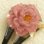 ★かんざし＊牡丹の花（レジン）ピンク①・あこや本真珠　★
