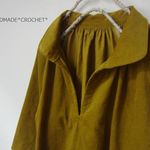 冬！マスタード色　コーデュロイワンピース。　ラグラン　小さなショールカラー。　【М】