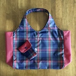 ナイロンエコバッグ　タータンチェック柄(レッド) Lサイズ