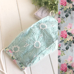  ラスト品　吸湿 快適マスク　ミントグリーン　マーガレット刺繍 コットンレース　西村マスク　舟型マスク　YUWA