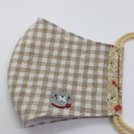綿麻ワッシャー生地の刺繍マスク　大人女性用