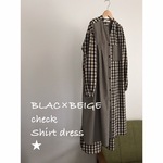 Black×Beige check shirt dress