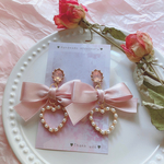 【再販】パールハートピンクリボンピアス♡イヤリング
