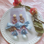 【再販】水色リボンクリスタルピアス♡
