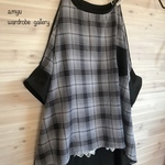a.myu 秋色✨グレーチェック♪後ろロングブラウスワンピース長め