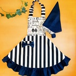 姫エプロン　猫ストライプ　3点セット　110-130