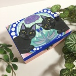 手描き 2匹の黒猫の木箱 小物入れ 原画 手書き 猫  絵 絵画 イラスト アート 黒猫