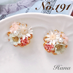 グレー＆ピンク　本物のお花のブーケピアス　イヤリング　